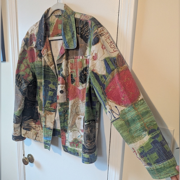 VTG 90s Chico's Utility Graffiti Cotton Jacket - Picture 3 of 14